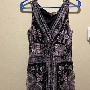 EUC Chaudry KC Small Black and Purple Floral V-Neck Smocked Waist Women’s Dress